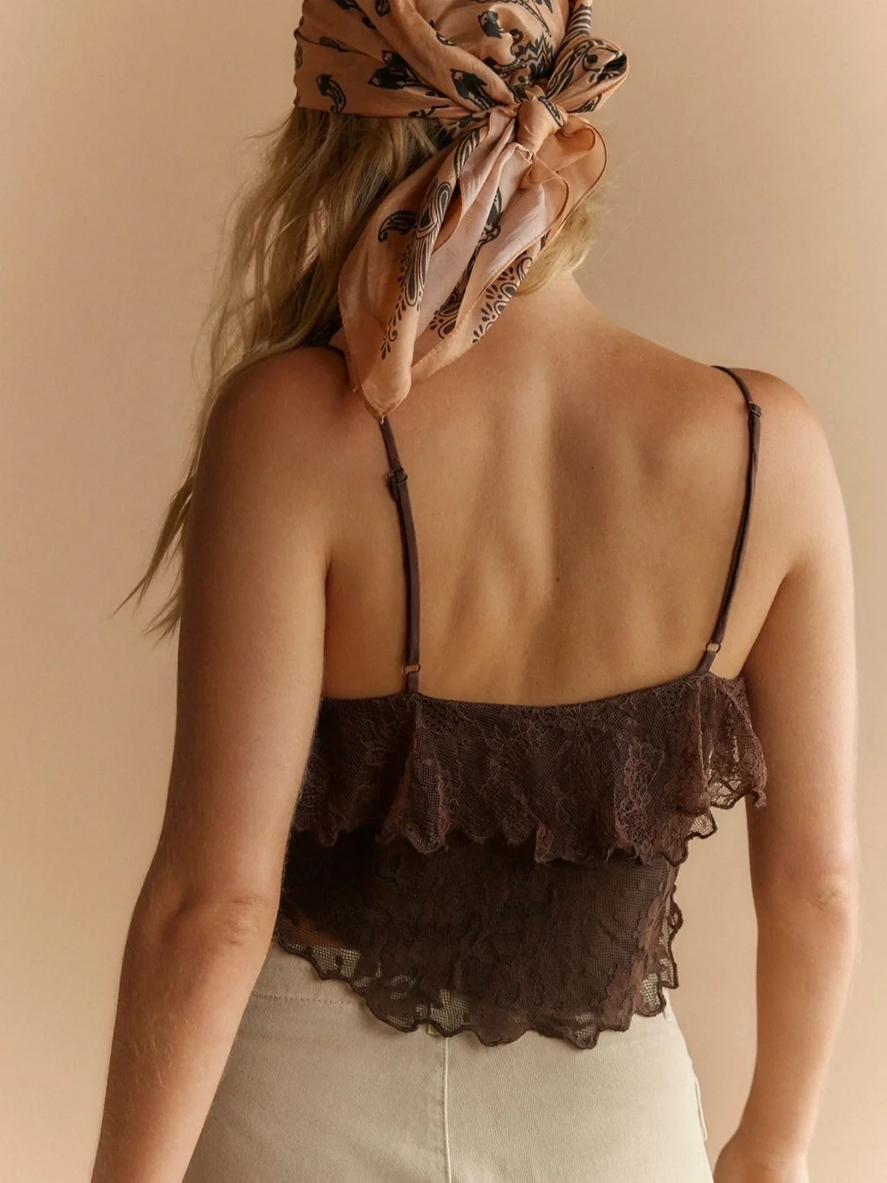 NWT Free People Rose Gold Lace Top in Double Espresso L